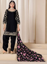 Classy Black Color Silk Fabric Patiala Suit
