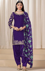 Classy Purple Color Silk Fabric Patiala Suit