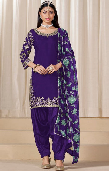 Classy Purple Color Silk Fabric Patiala Suit
