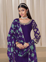 Classy Purple Color Silk Fabric Patiala Suit