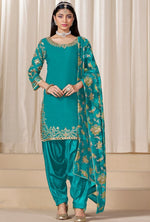Classy Turquoise Color Silk Fabric Patiala Suit