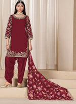 Classy Maroon Color Silk Fabric Patiala Suit
