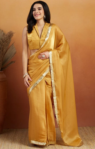 Grand Mustard Color Velvet Fabric Designer Saree