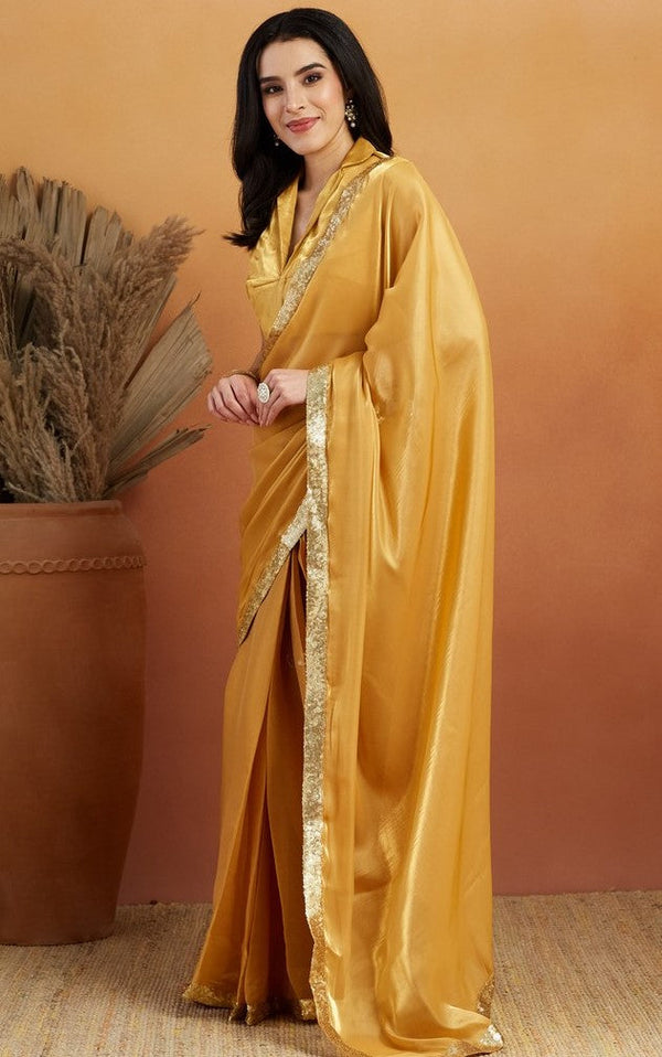Grand Mustard Color Velvet Fabric Designer Saree