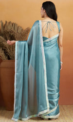 Grand Aqua Color Velvet Fabric Designer Saree