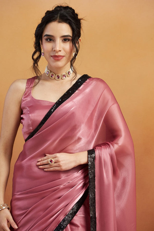 Grand Pink Color Velvet Fabric Designer Saree