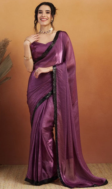 Grand Purple Color Velvet Fabric Designer Saree