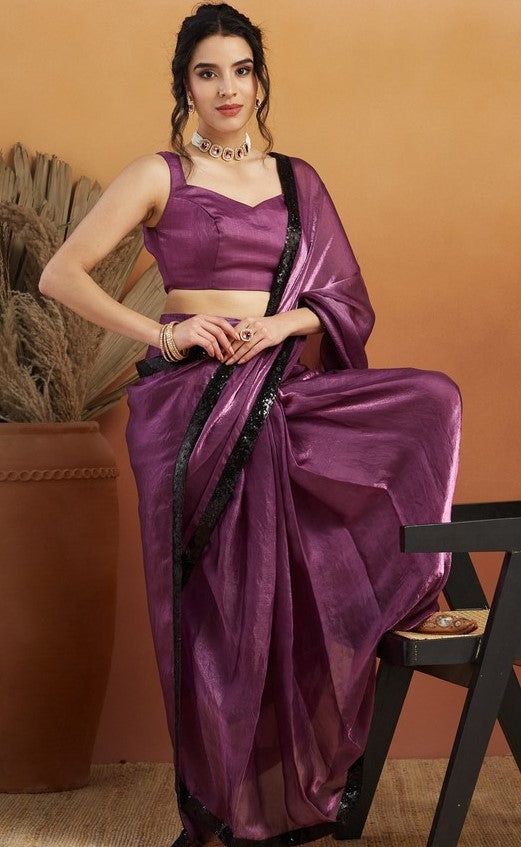 Grand Purple Color Velvet Fabric Designer Saree