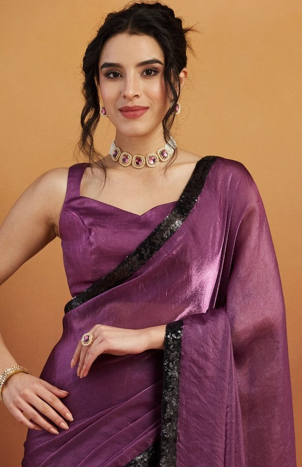 Grand Purple Color Velvet Fabric Designer Saree