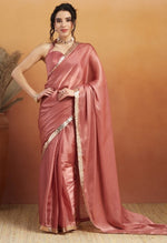 Grand Peach Color Velvet Fabric Designer Saree