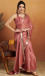 Grand Peach Color Velvet Fabric Designer Saree