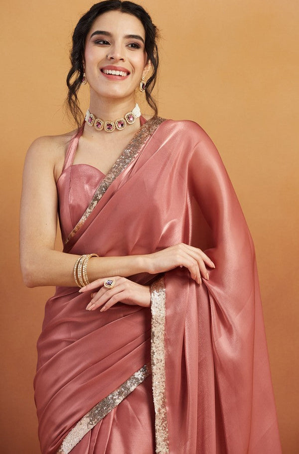 Grand Peach Color Velvet Fabric Designer Saree