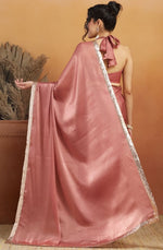 Grand Peach Color Velvet Fabric Designer Saree