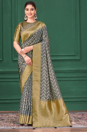 Tempting Grey Color Tussar Fabric Casual Saree