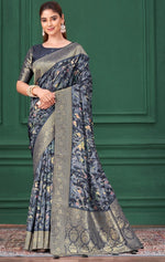 Tempting Navy Blue Color Tussar Fabric Casual Saree