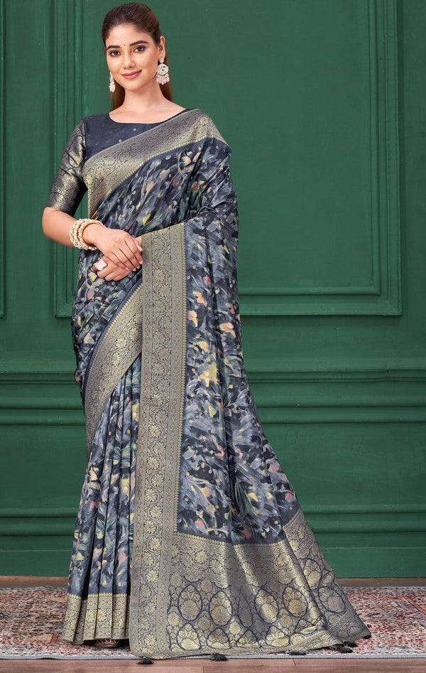 Tempting Navy Blue Color Tussar Fabric Casual Saree