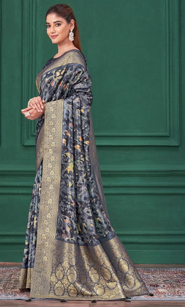 Tempting Navy Blue Color Tussar Fabric Casual Saree