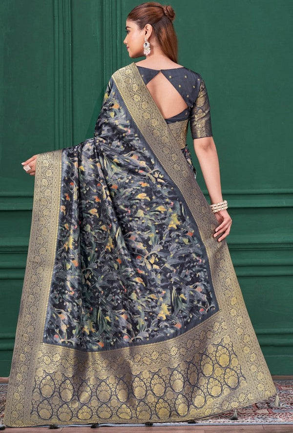 Tempting Navy Blue Color Tussar Fabric Casual Saree