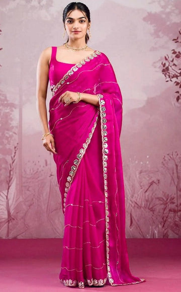 Tempting Pink Color Silk Fabric Partywear Saree