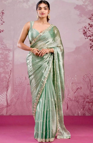 Tempting Green Color Silk Fabric Partywear Saree