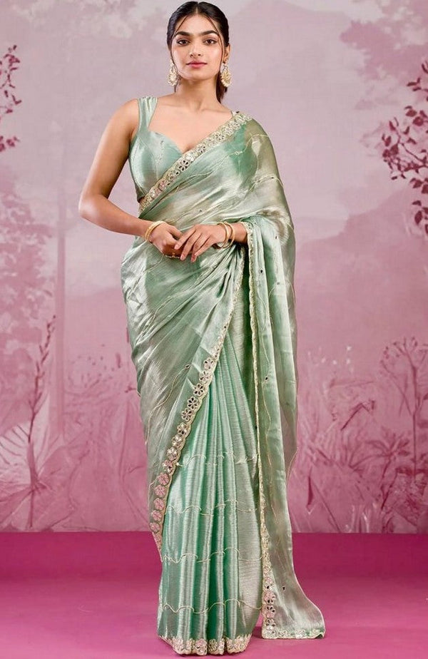 Tempting Green Color Silk Fabric Partywear Saree