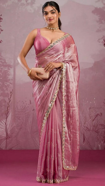 Tempting Pink Color Silk Fabric Partywear Saree
