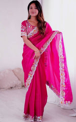 Beautiful Pink Color Jimmy Fabric Partywear Saree
