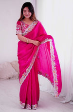 Beautiful Pink Color Jimmy Fabric Partywear Saree