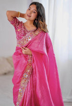 Beautiful Pink Color Jimmy Fabric Partywear Saree