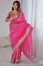 Beautiful Pink Color Jimmy Fabric Partywear Saree