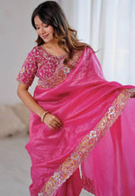 Beautiful Pink Color Jimmy Fabric Partywear Saree