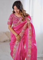 Beautiful Pink Color Jimmy Fabric Partywear Saree