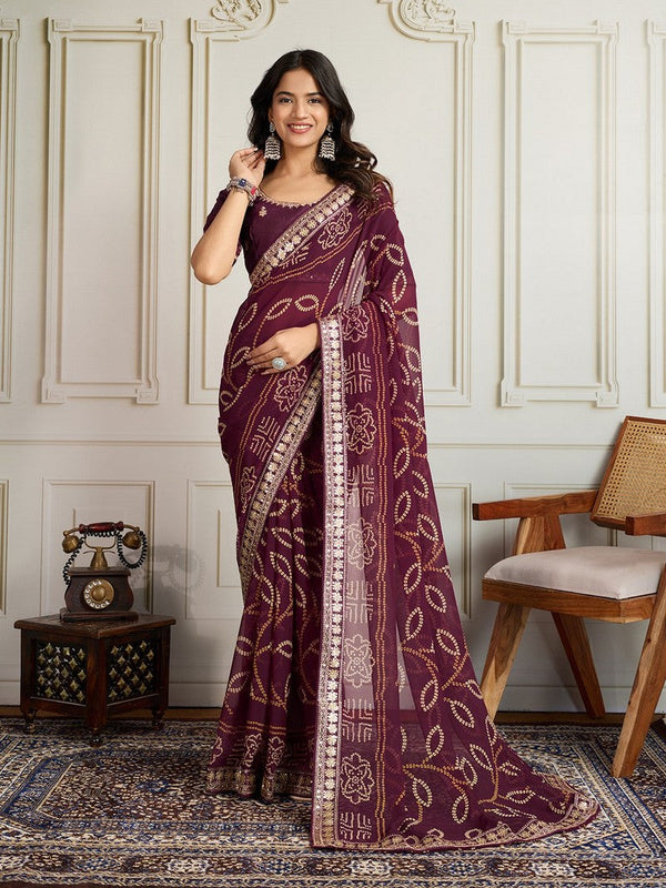 Lovely Wine Color Georgette Fabric Casual Saree