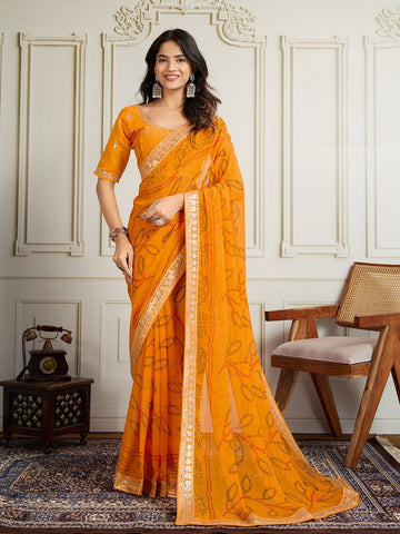 Lovely Yellow Color Georgette Fabric Casual Saree