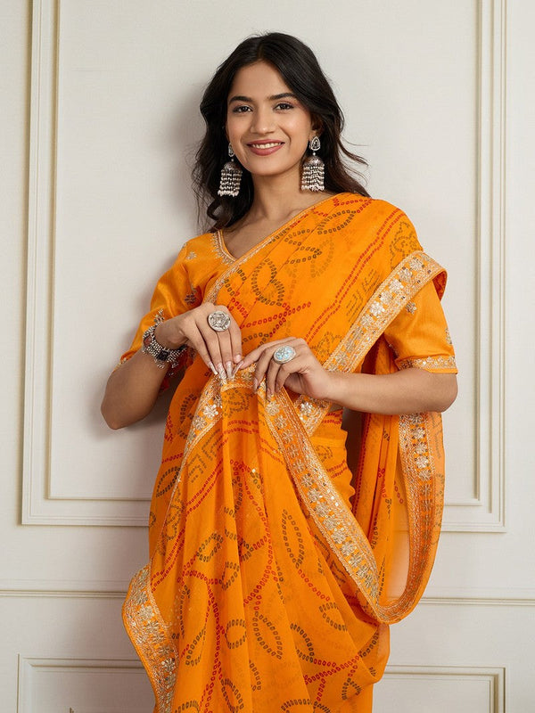 Lovely Yellow Color Georgette Fabric Casual Saree