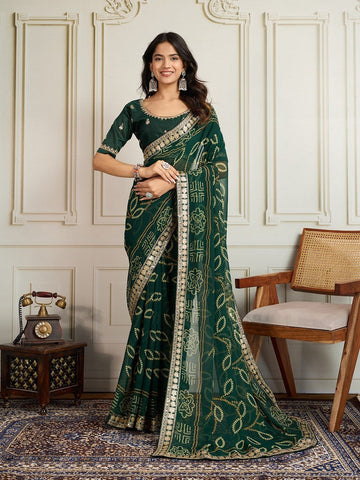 Lovely Green Color Georgette Fabric Casual Saree
