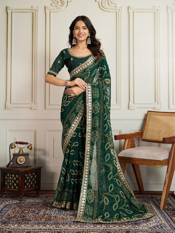 Lovely Green Color Georgette Fabric Casual Saree