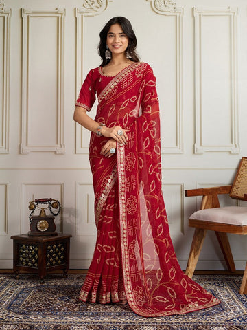 Lovely Maroon Color Georgette Fabric Casual Saree