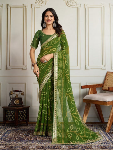 Lovely Green Color Georgette Fabric Casual Saree