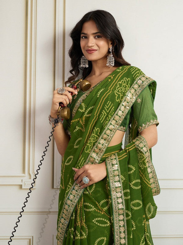Lovely Green Color Georgette Fabric Casual Saree