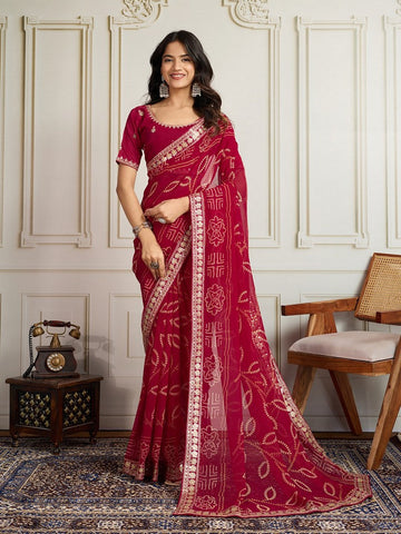 Lovely Pink Color Georgette Fabric Casual Saree