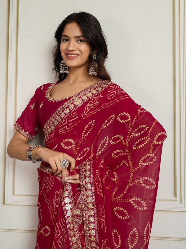Lovely Pink Color Georgette Fabric Casual Saree