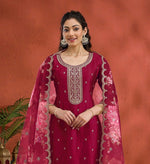 Lovely Red Color Vichitra Fabric Designer Suit