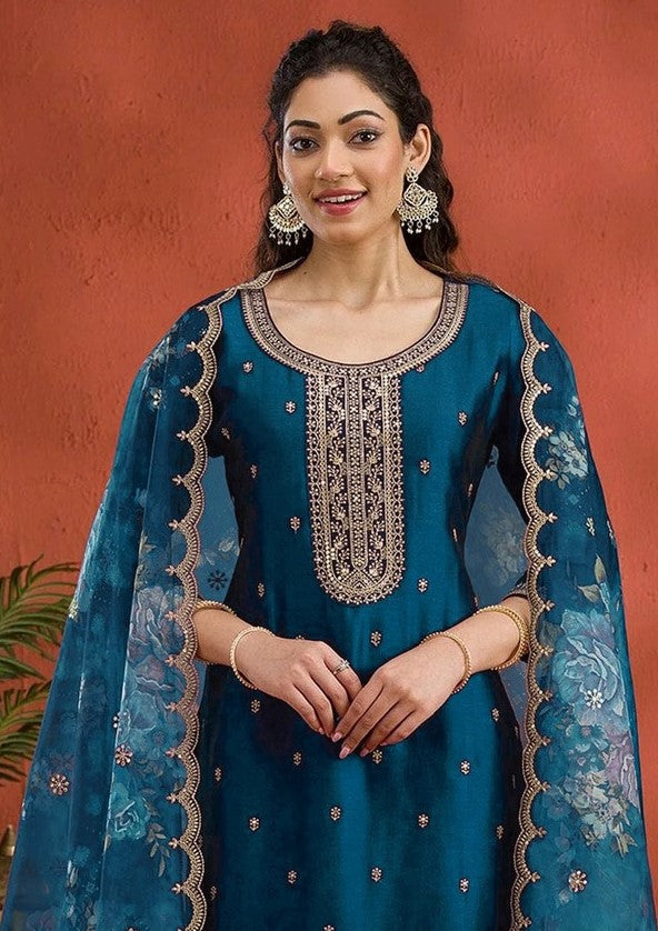 Lovely Teal Color Vichitra Fabric Designer Suit