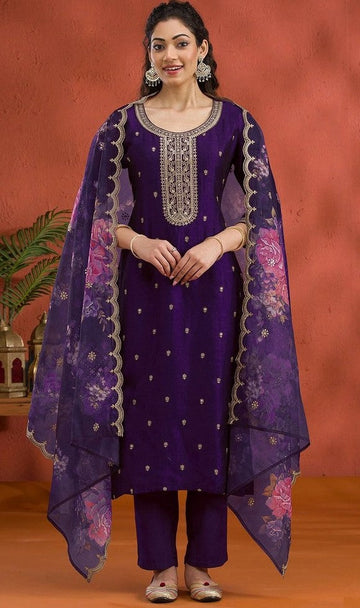 Lovely Purple Color Vichitra Fabric Designer Suit