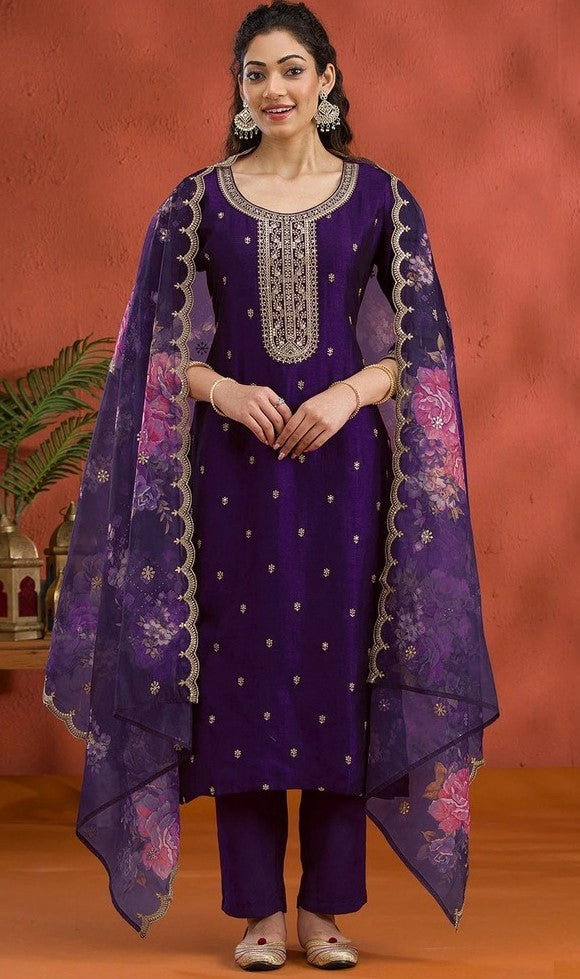 Lovely Purple Color Vichitra Fabric Designer Suit
