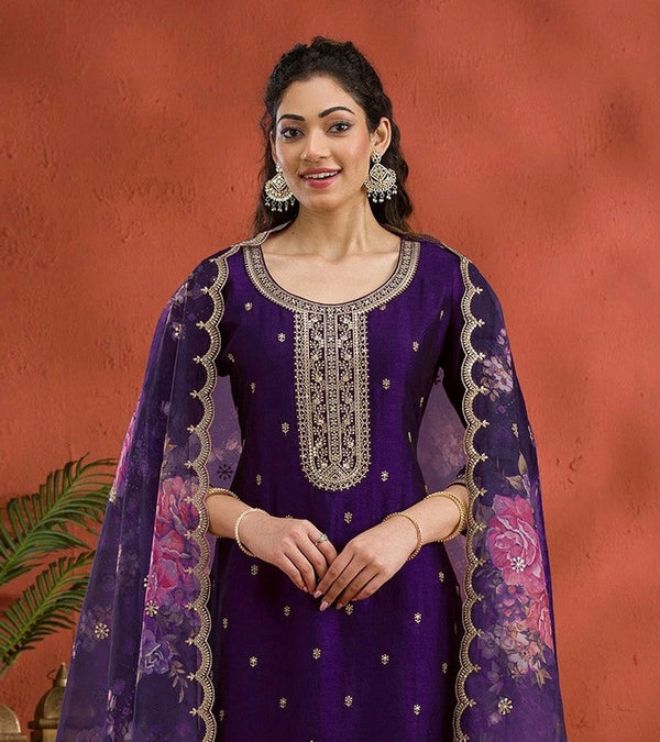 Lovely Purple Color Vichitra Fabric Designer Suit