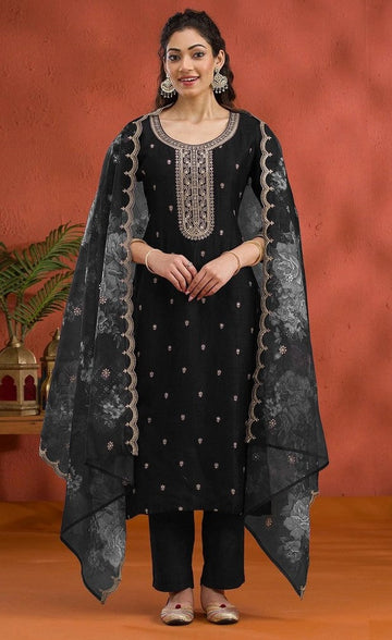 Lovely Black Color Vichitra Fabric Designer Suit
