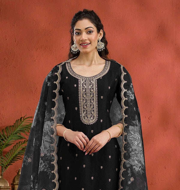 Lovely Black Color Vichitra Fabric Designer Suit