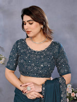 Superb Teal Color Georgette Fabric Designer Saree